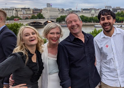 At the Amazon Regional Creatives Fund event on 16 June 2026, Neil Darlison, Director of Theatre at Arts Council England, with the CRAFT team — trustees Lu Jackson and Jen Smith, and policy advisor Sufyan Ahmed.