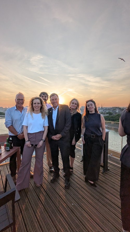 Katie White MP for Leeds North West, Martin Wrigley MP for Newton Abbot, Dr Simon Opher MP for Stroud, Sufyan Ahmed and Lu Jackson at POLITICO’s Summer Party 2026.