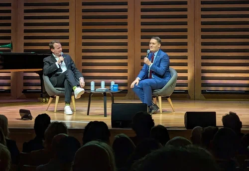 Matt Forde interviews Wes Streeting at the Not Today Cancer Macmillan fundraiser, Kings Place.