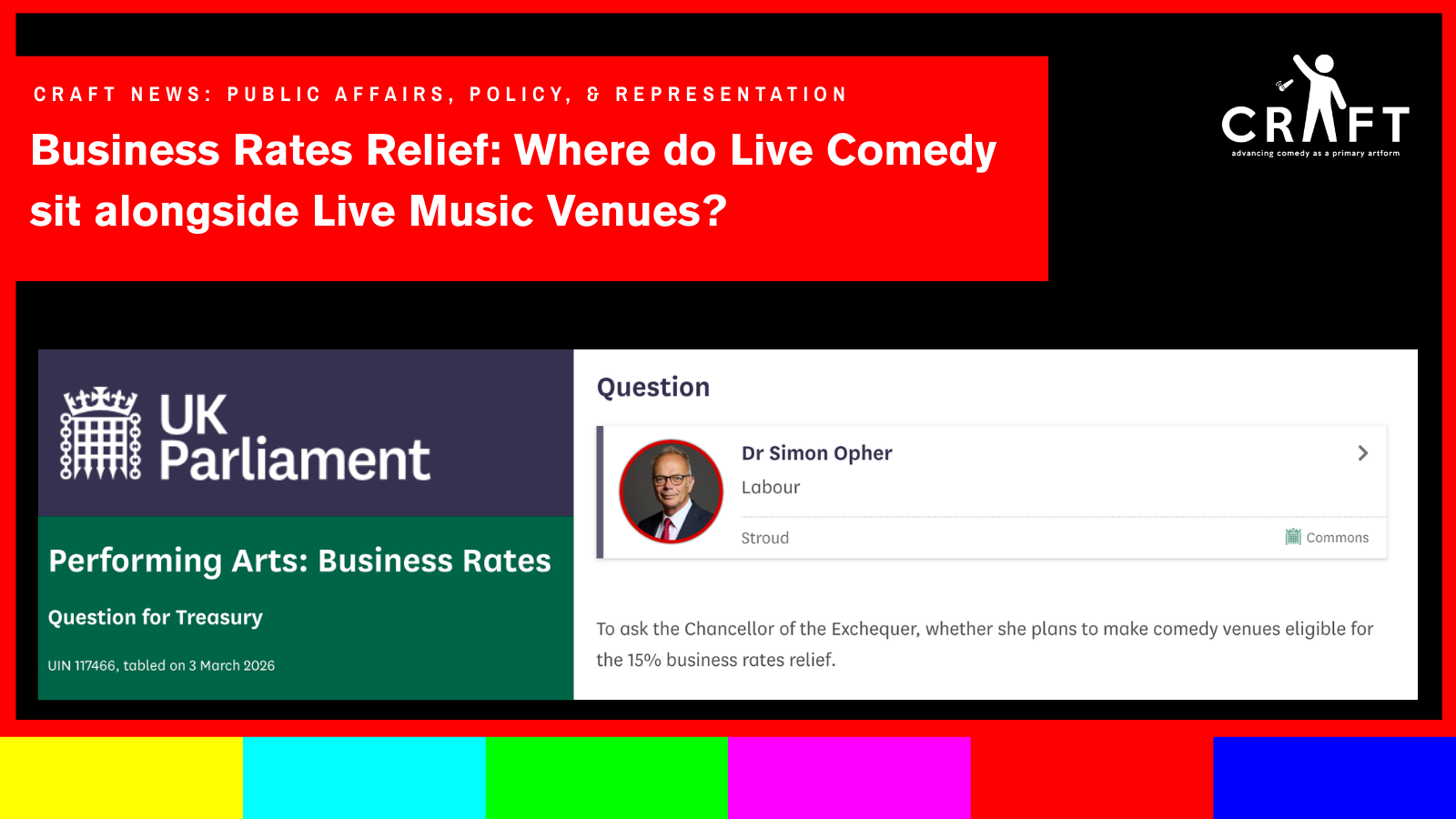 Business rates relief for venues: Where does Live comedy sit alongside Live Music?