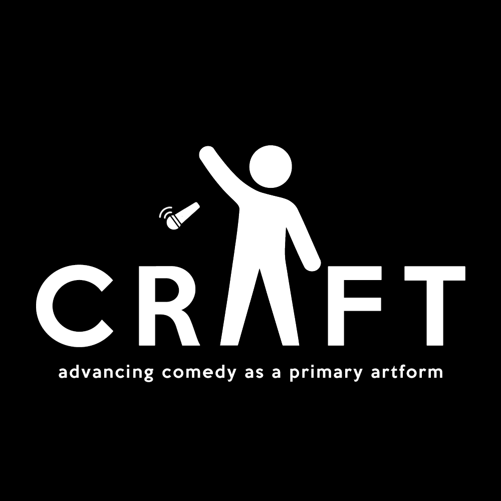 Logo for CRAFT with a stylized person holding a comedy microphone, and the tagline "advancing comedy as a primary artform"