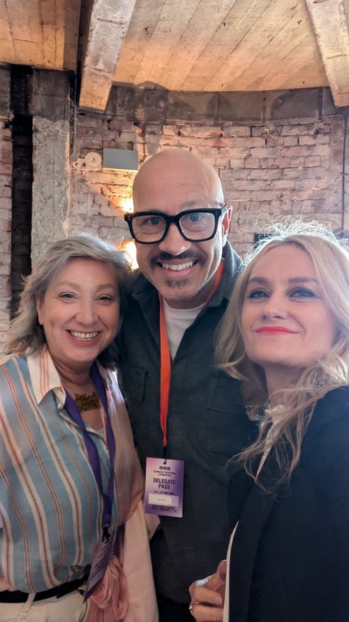Professor Lesley Sloss, Sam Avery and Lu Jackson at the BBC Comedy Festival.