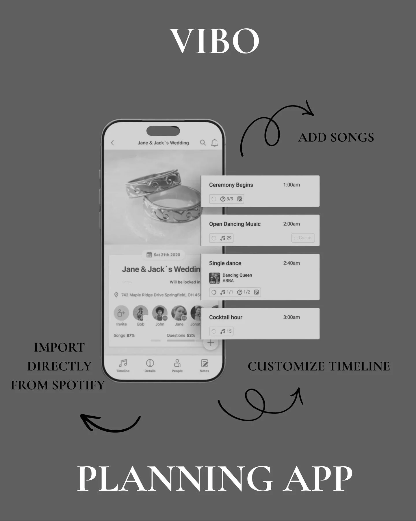 VIBO is our planning app that lives where your wedding music actually happens &mdash; in the moments between planning sessions, when inspiration strikes and the details start coming together.