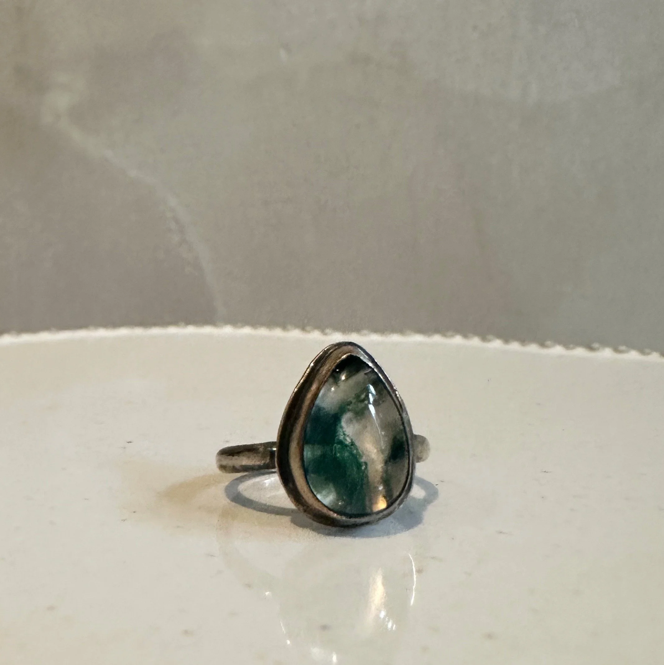Sterling Silver Quartz & Moss Agate Ring
