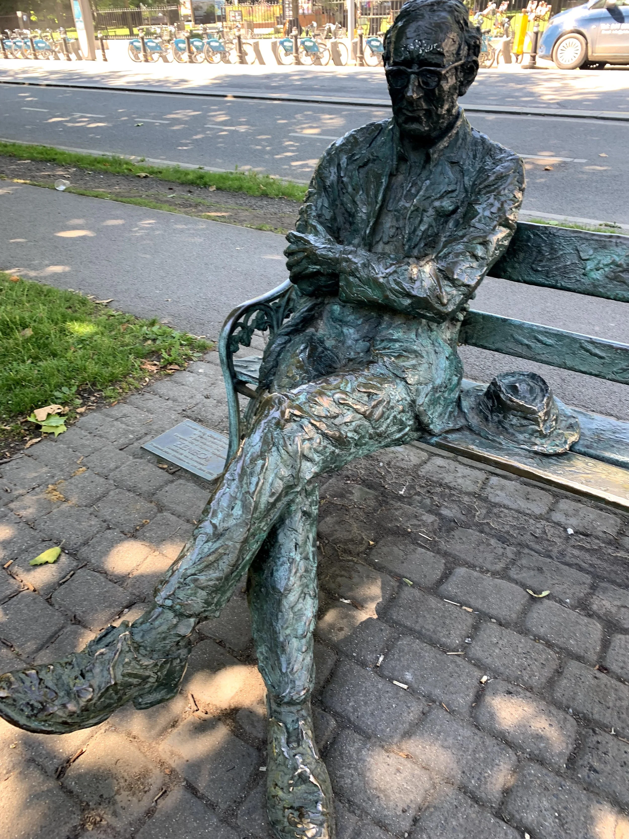 Paddy Kavanagh sitting on a bench