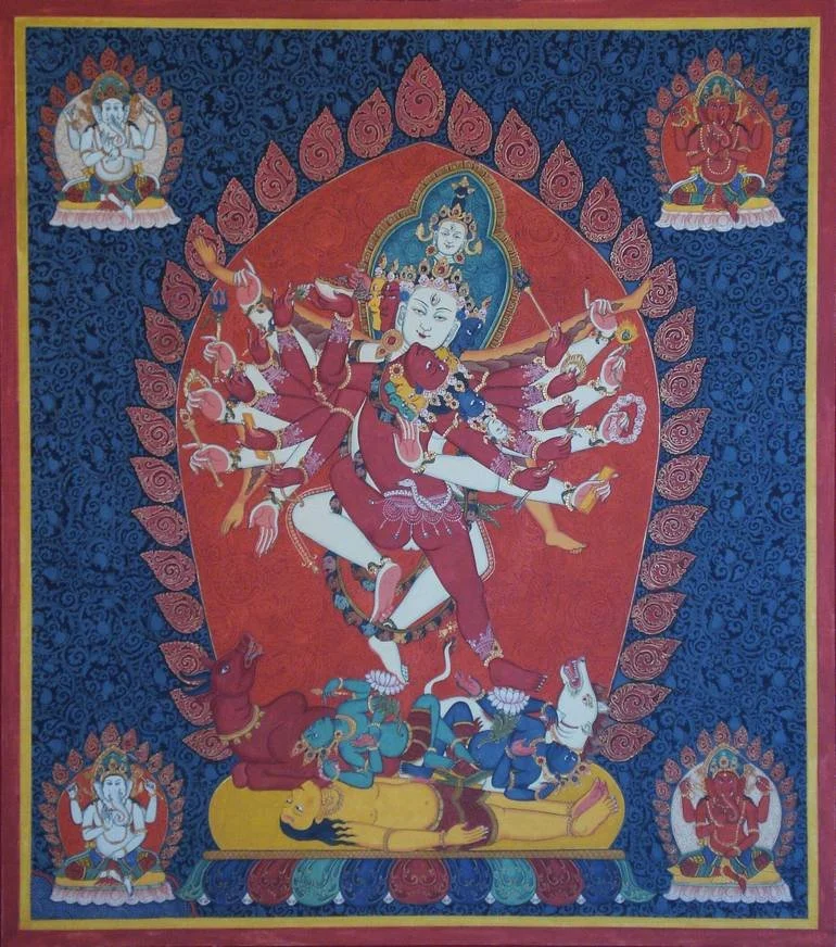 Traditional Kaula Thangka painting of Tantric deity.