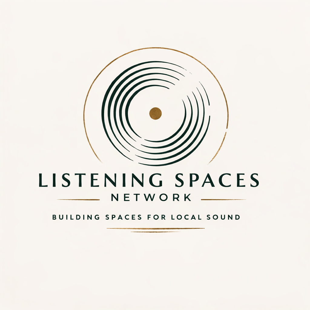 Logo for Listening Spaces Network with a graphic of concentric circles and the tagline "Building Spaces for Local Sound".