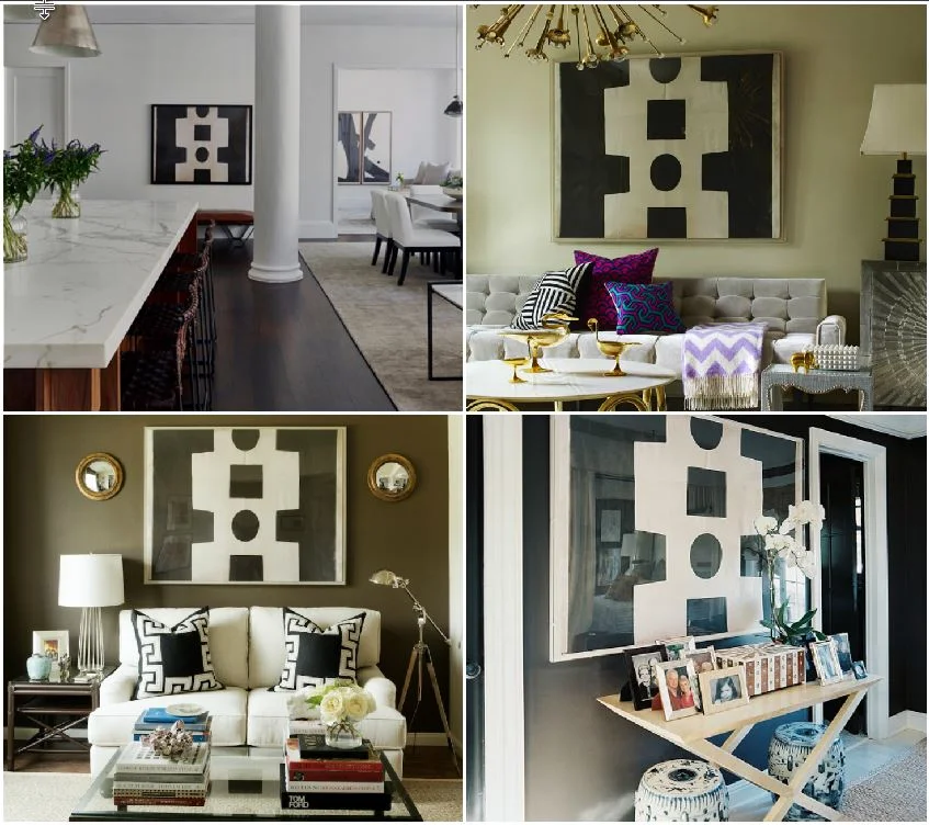 Clockwise from top left: Susana Chango, Jonathan Adler, Paloma Contreras, and Mark D. Sikes, are just a few lovers of this black and white abstract. Source:&nbsp;Artie Vanderpool.