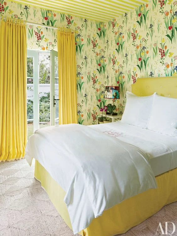 Miles Redd went bold with Marrot's Tulips in this lucky little girl's bedroom. [Source: AD]