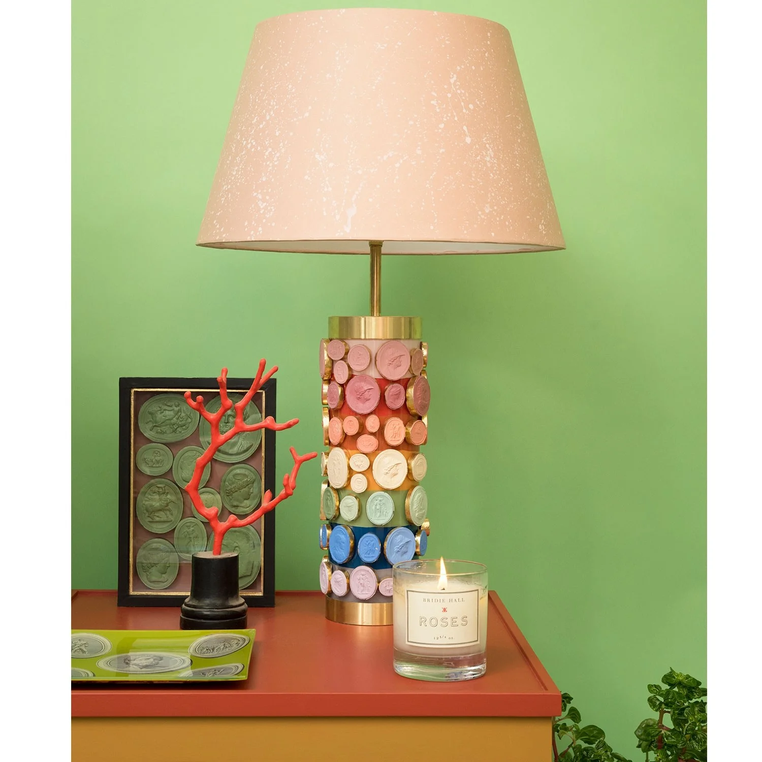 A very funky rainbow intaglio lamp by colorful Bridie Hall.
