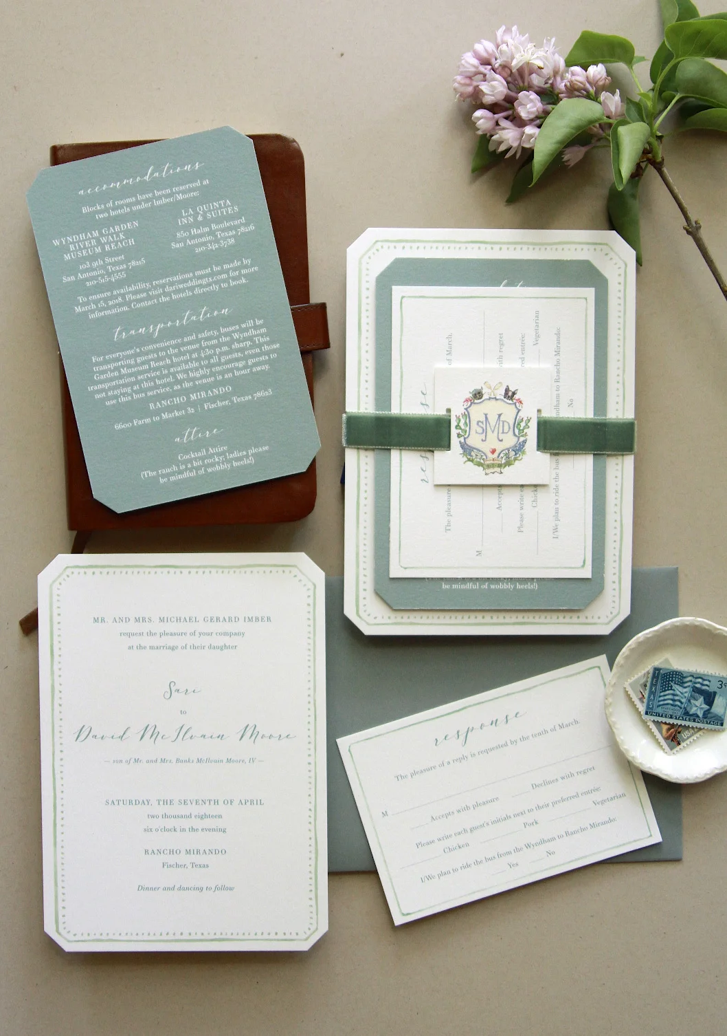 Invitation suite and photo by Michael Musser of Anticipate Invitations.&nbsp;Michael's dotted watercolor border perfectly encapsulated the romantic, whimsical feeling I was looking for, and the chamfered edges were the perfect finishing touch.