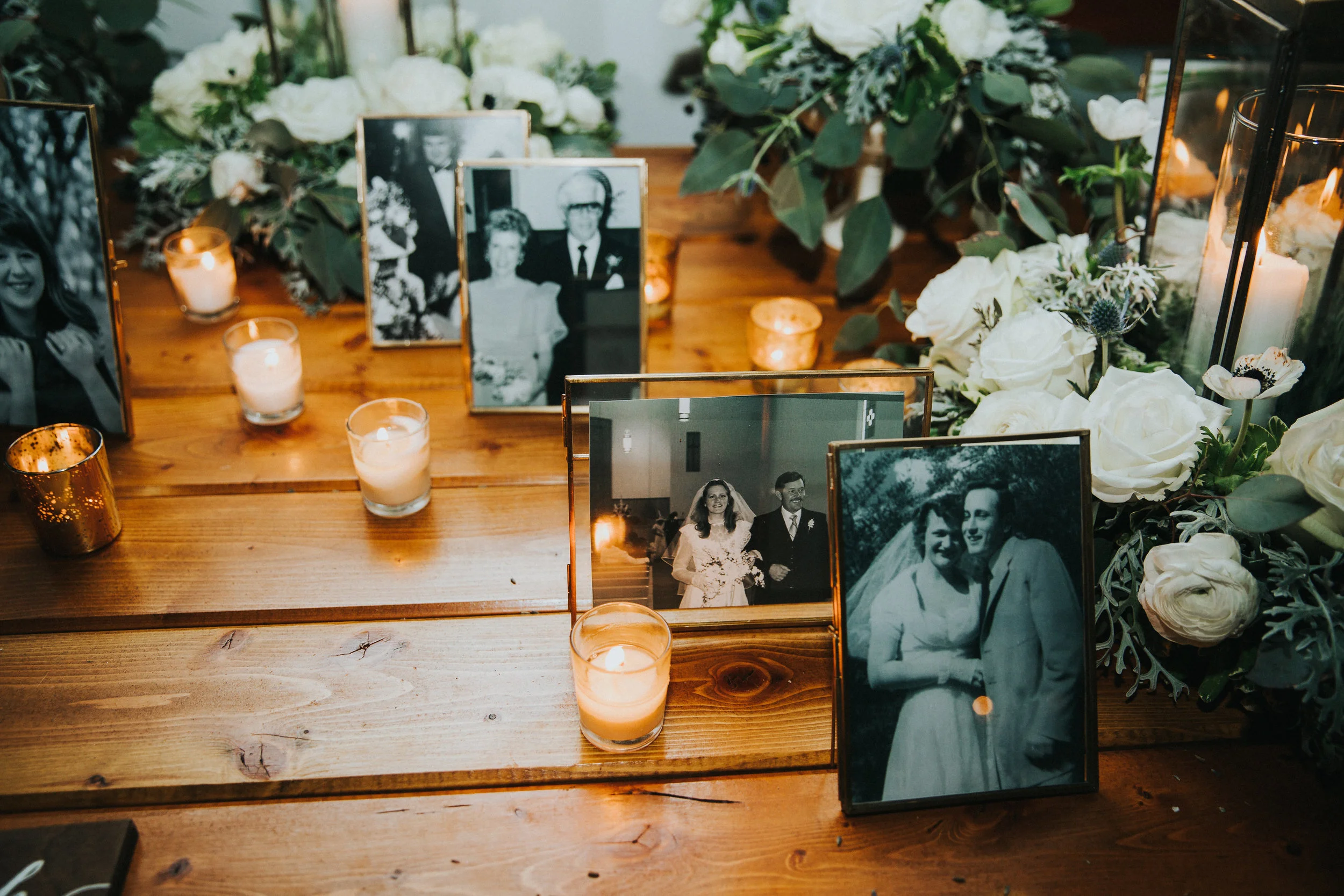 Wedding photos of our parents and grandparents adorned the guest book table.&nbsp;