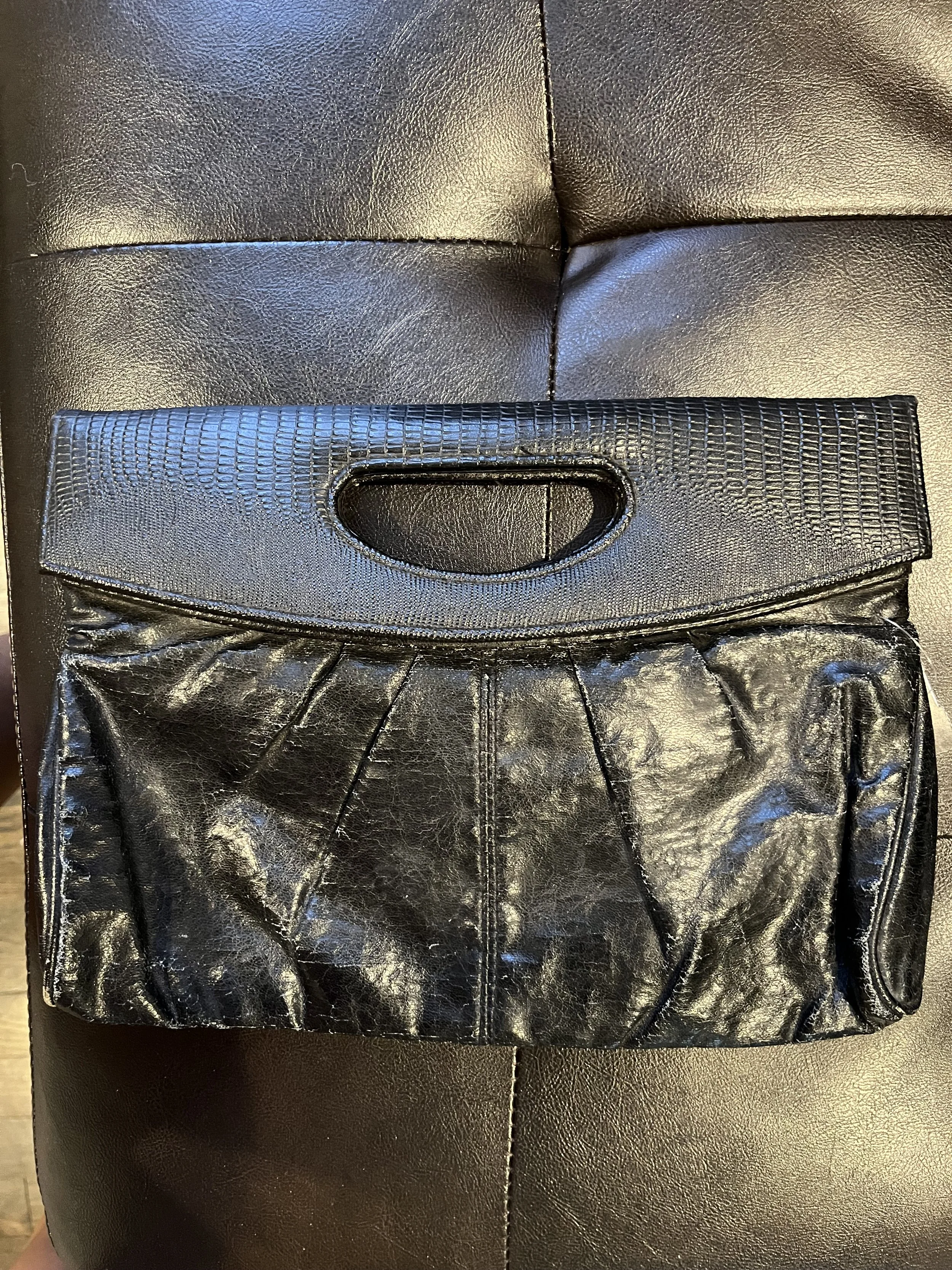 Elegant Black Faux Crocodile Clutch