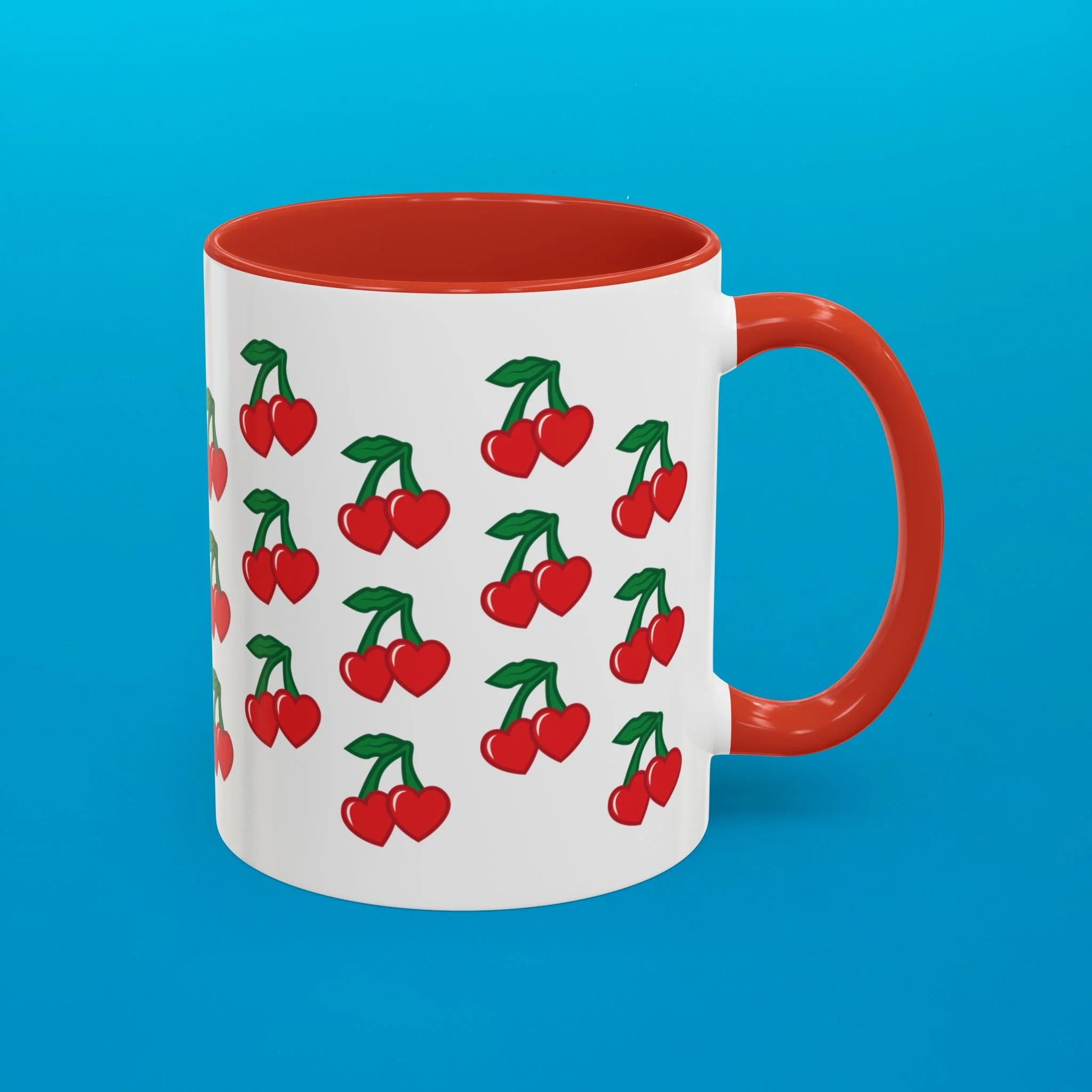 Heart Shaped Cherry Pattern Accent Coffee Mug (11, 15oz)