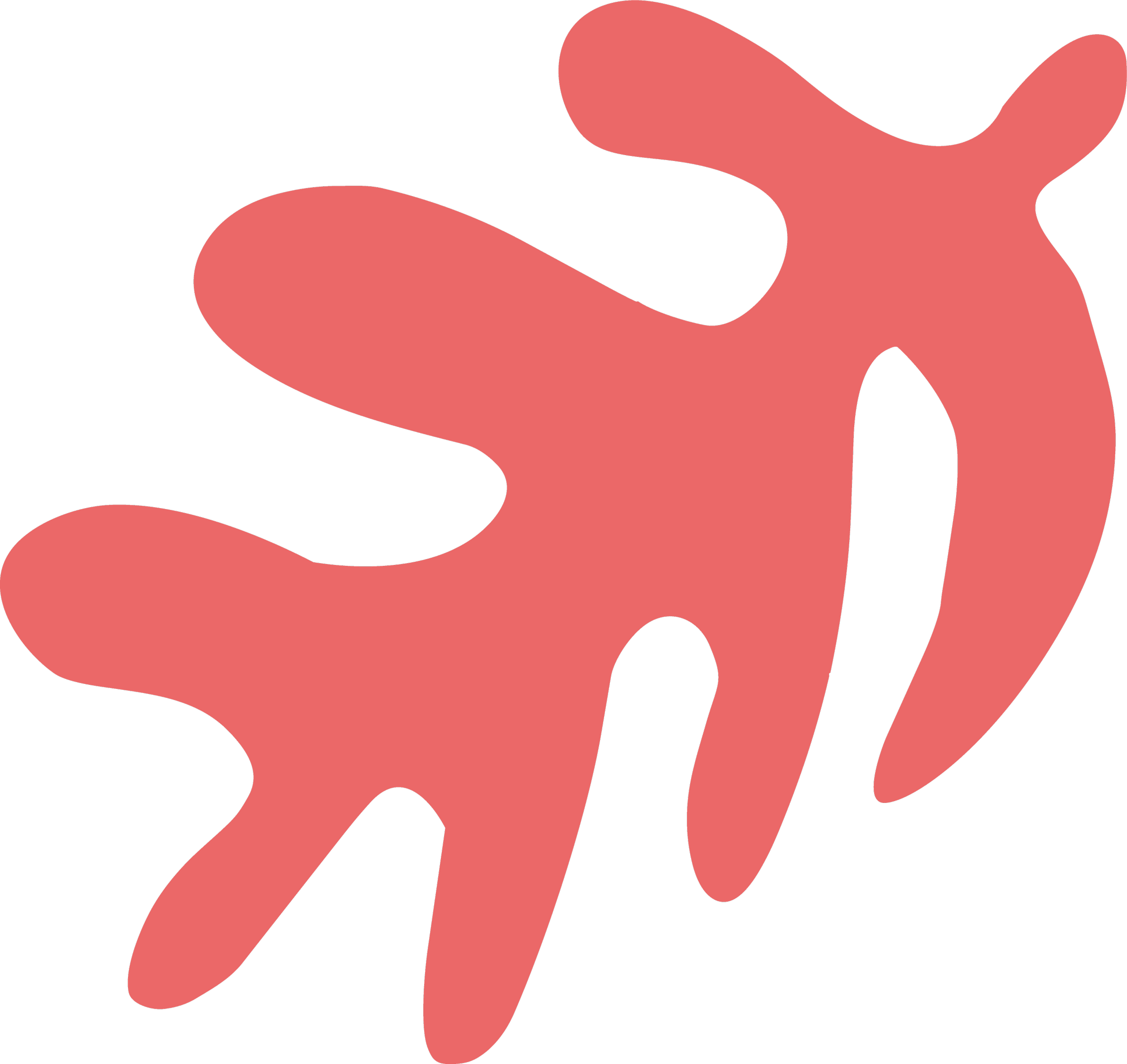 Abstract illustration of a pink creature with multiple arms or tentacles on a black background.