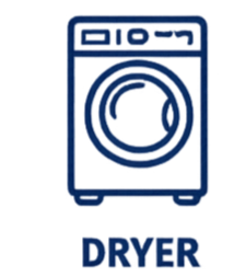 Illustration of a washing machine with the word 'DRYER' below it