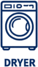 Icon of a washing machine with the word 'DRYER' below it.