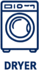 Icon of a washing machine with the words 'WASHER' at the top and 'DRYER' at the bottom.