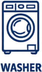 Icon of a washing machine with the word 'WASHER' underneath.