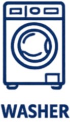 Icon of a washing machine with the word 'WASHER' below