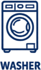 Icon of a washing machine with the word 'WASHER' underneath.