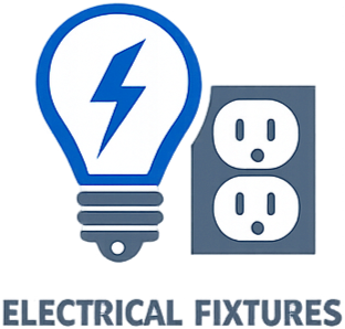 Logo combining a lightbulb with a lightning bolt, electrical outlets, and the text 'ELECTRICAL FIXTURES'.