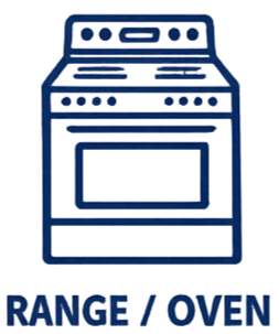An illustration of a range oven with a digital display and control knobs, featuring text that says 'Range Oven' at the bottom.