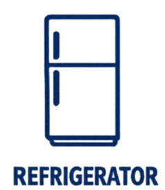 A blue refrigerator with three sections, labeled 'Refrigerator' at the bottom.