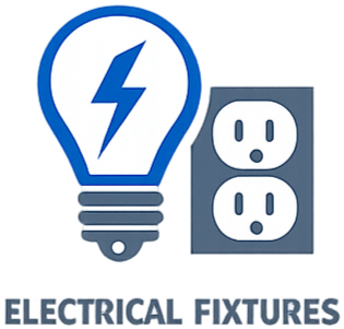 An icon of a light bulb with a blue lightning bolt inside it and a wall electrical outlet, with the text 'Electrical Fixtures' below.