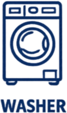 A blue outline of a washing machine with the word 'WASHER' written below.