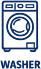 Line drawing of a washing machine with the word "WASHER" below it