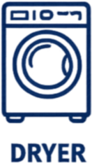 Icon of a washing machine with the word "DRYER" underneath.