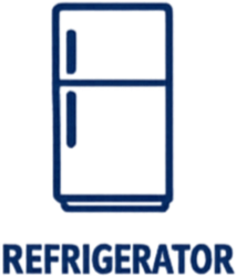 A blue refrigerator with the word 'Refrigerator' written below it.