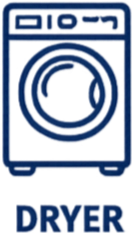 Front view of a washing machine with a circular door and a control panel at the top, labeled 'DRYER' at the bottom.