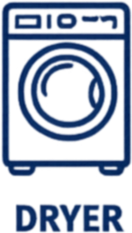 Icon of a washing machine with the words 'WASHER' and 'DRYER' below.