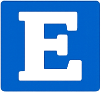 3D blue letter E on a blue background