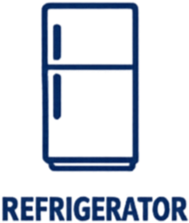 Illustration of a refrigerator with three colored sections and the word 'Refrigerator' below