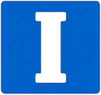 Blue square with a black capital letter 'I' in the center.