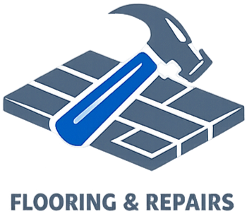 Icon of a hammer and a ruler over a tile floor, representing flooring repair or installation.