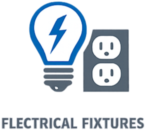 An illustration of a light bulb with a lightning bolt inside next to a power outlet, with the words 'Electrical Fixtures' below.