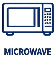 Drawing of a microwave oven with the word "MICROWAVE" below it