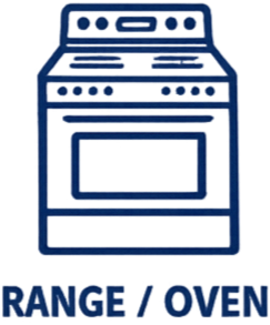 Illustration of a range oven with the words "Range / Oven" beneath it.