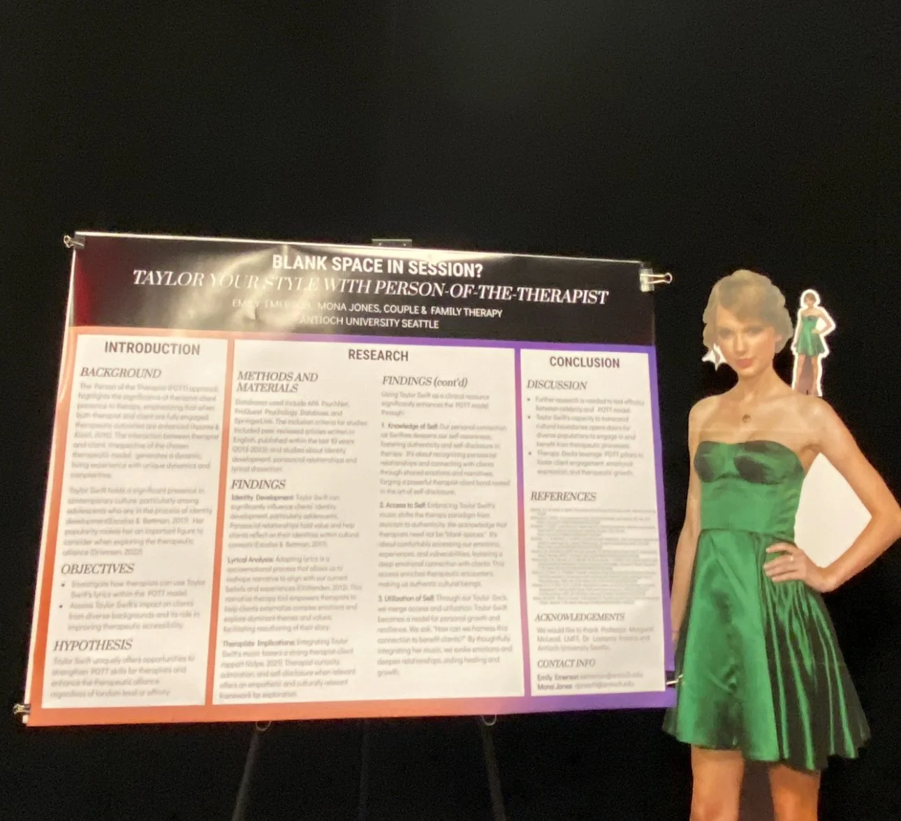 Image of poster presentation, “Blank Space in Session? Taylor Your Style with Person-of-the-Therapist”