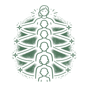 Stylized illustration of a multi-layered figure representing ancestry.