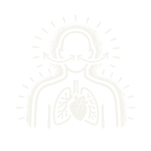 Line drawing of a human figure with a halo, showing the lungs and heart with surrounding radiant lines.