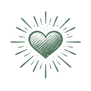 A hand-drawn heart with radiating lines, symbolizing love and warmth.