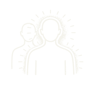 Silhouette of three people with radiating lines around their heads, symbolizing thoughts or ideas.