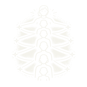 A stylized illustration of a person with multiple layers suggesting spirituality or meditation.