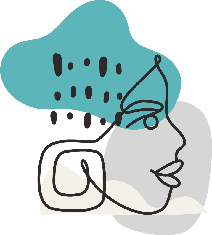 Abstract line drawing of a person's face.