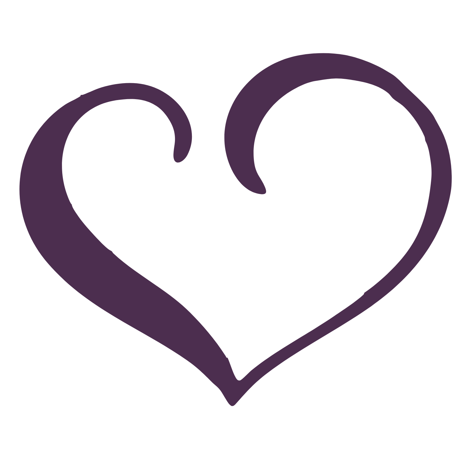 A purple hand-drawn heart shape with an outline, on a black background.